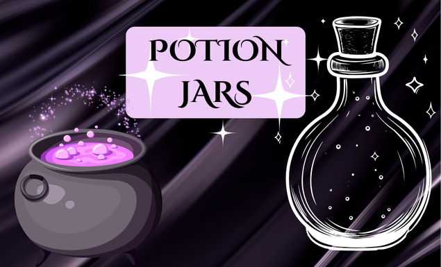 Potion Jars title with a bubbling cauldron and a bottle