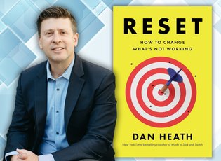 Marketing image with Dan Heath and the cover of his book