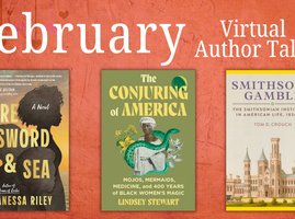 All three February book talk covers are on a red background